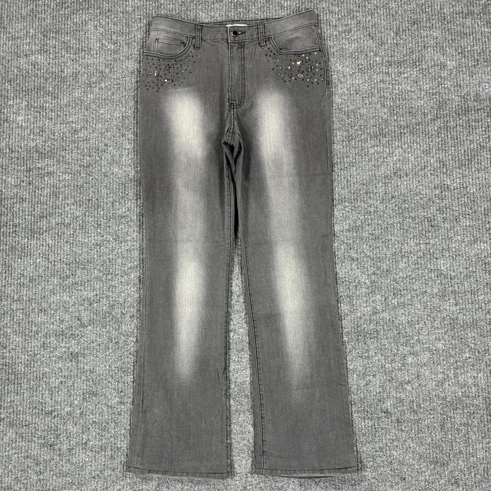 Boston Proper Jeans Womens Size 8 Gray Straight Rhinestone Studded Stretch Denim